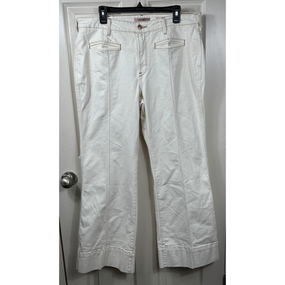 Ariat High Rise Slim Trouser Jeans Ecru/White Denim Womens Size 34S